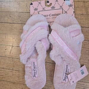 Juicy Couture Light Pink Fuzzy Crisscross Slide Slippers NWT